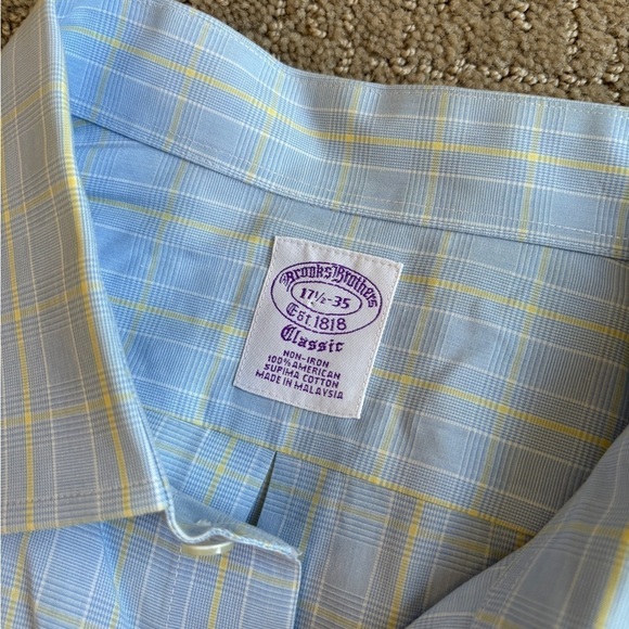 Brooks Brothers Classic Non-Iron Long Sleeve Shirt Blue/Yellow Men's 17 1/2 - Picture 4 of 10